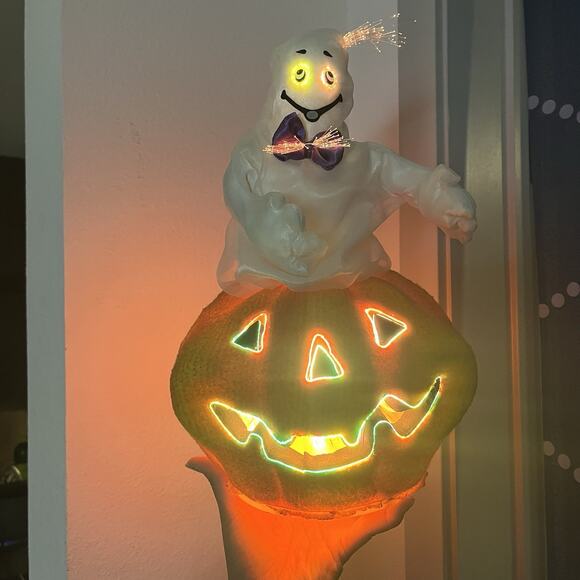 2004 Gemmy Halloween Fiber Optic LED Ghost In Jack O Lantern In Box Pumpkin Derp - Picture 4 of 15